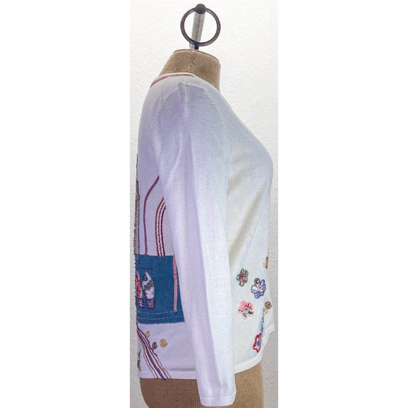 Vintage Beaded Crew Neck Button-Up Floral Long Sleeve Light Weight Cardigan - Picture 4 of 11